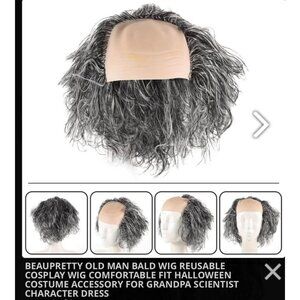 New Beaupretty Old Man Bald Wig Halloween Cosplay